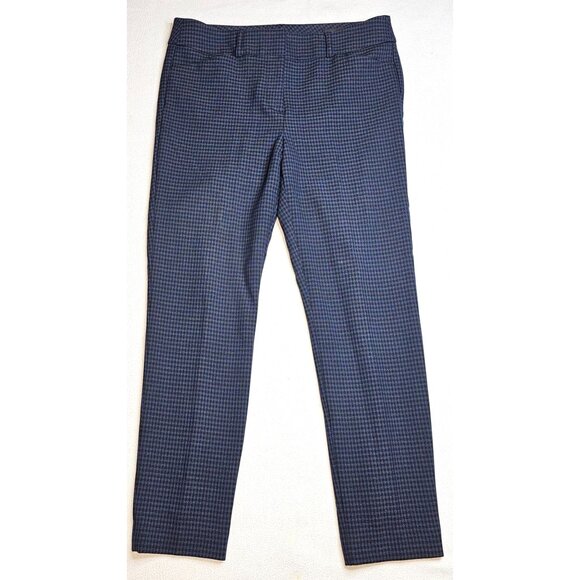 Loft Marisa Skinny Houndstooth Pants Size 10 Blue & Black Cotton Blend - Picture 1 of 10